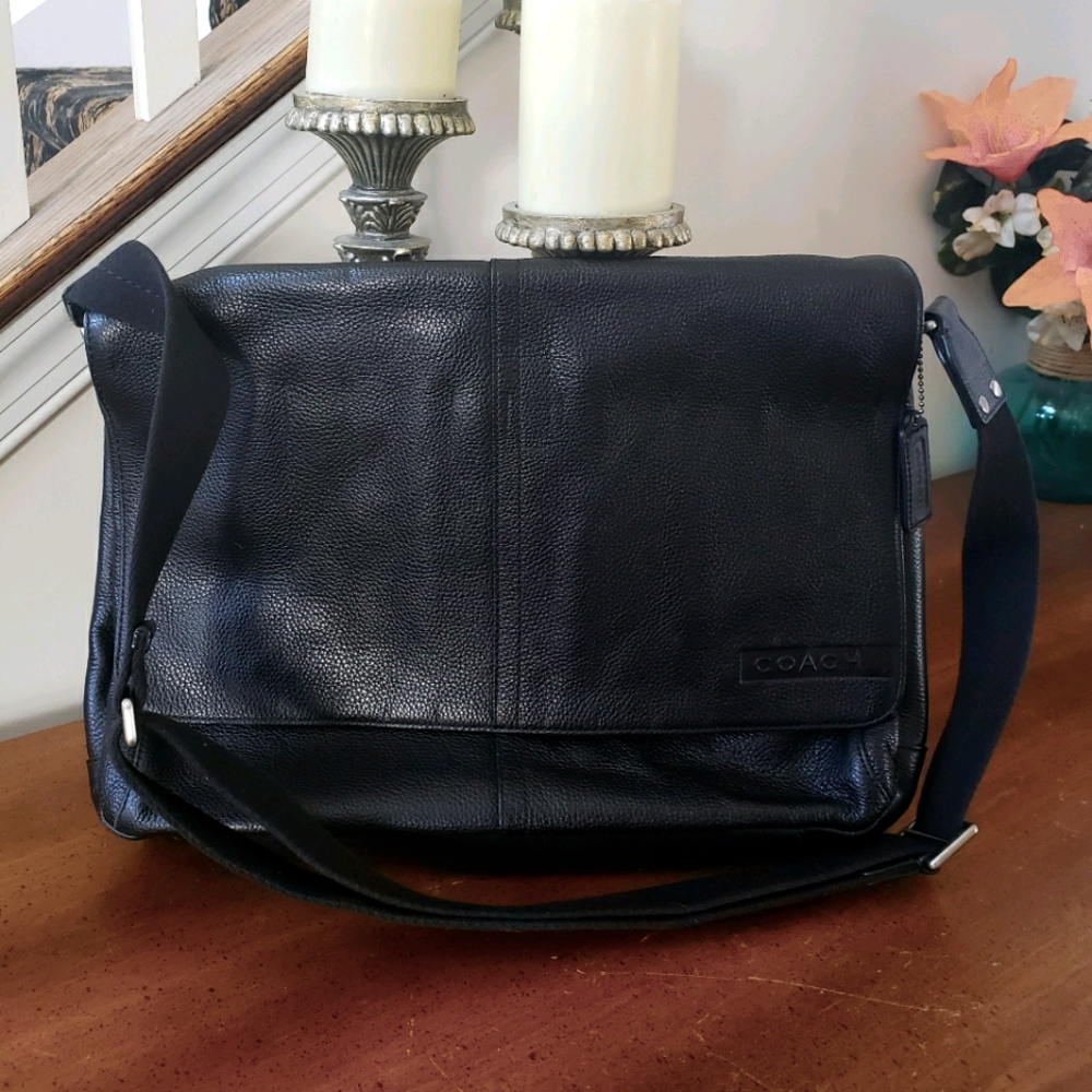 Coach black leather laptop bag